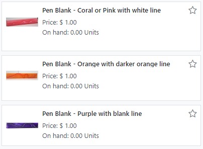 Pen blanks as shown in the main products screen.